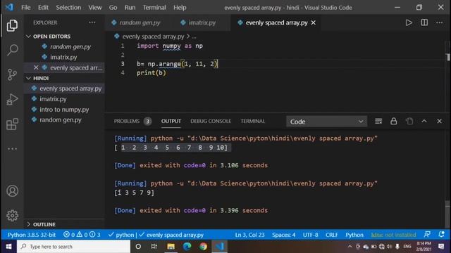 Evenly spaced array | arange | linspace in numpy | data science full course 2021 in hindi смотреть онлайн