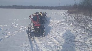 Мотоблок з дровами зимою