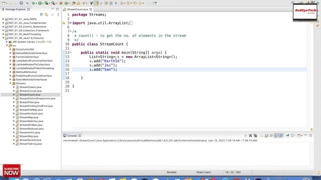 # 174 Java 8 Streams count() Method | stream collection in java 8 |Java 8 Stream AP|java8|RedSysTec смотреть онлайн