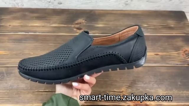Мужские кожаные мокасины перфорация чёрные весна-лето-осень смотреть онлайн