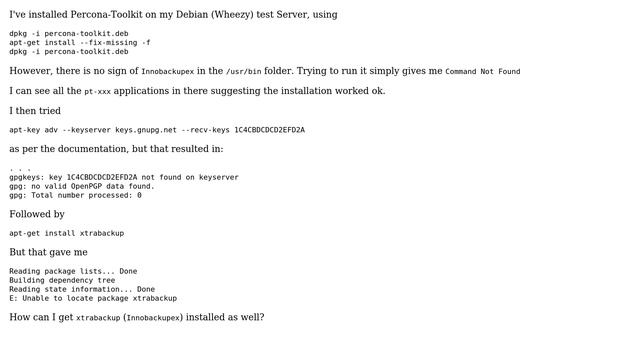 Installed Percona-Toolkit, but no sign of xtrabackup смотреть онлайн
