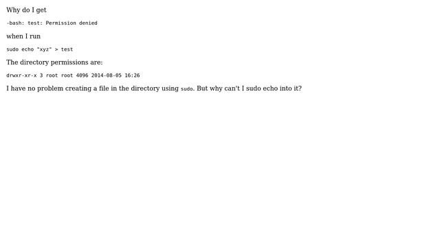 Why do I get "Permission denied" when redirecting the output of sudo echo "xyz" to a file? смотреть онлайн