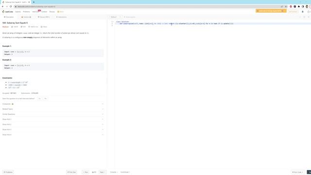 560. Subarray Sum Equals K - Python - One Line смотреть онлайн