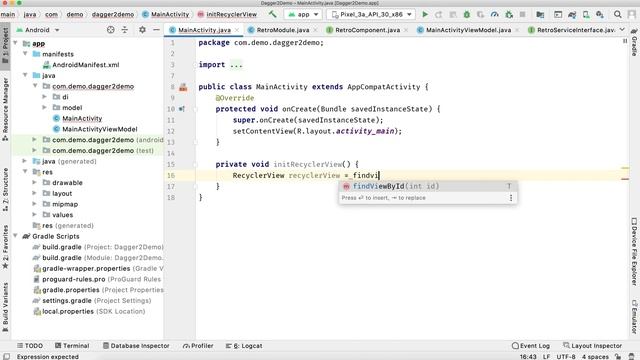 Android Dagger2 Implementation using Retrofit2, MVVM, RecyclerView, Glide in Java смотреть онлайн