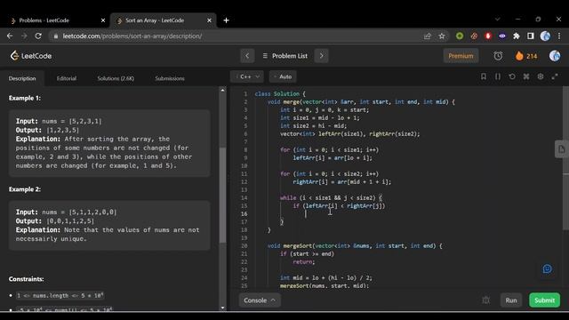 912. Sort an Array | Sorting (Merge Sort, Heap Sort, Count Sort) | LeetCode Medium смотреть онлайн