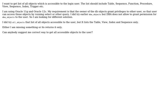 Databases: Oracle: How to get list of objects accessible to the user? смотреть онлайн