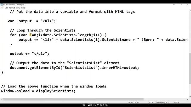 WT Wk 16 Video 03(Creating HTML List using JSON Data) смотреть онлайн