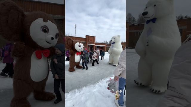 Устроили переполох возле школы ! Поздравление от белого медведя и его друзей #дети смотреть онлайн