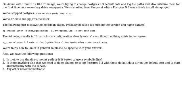 Change and initialize Postgresql 9.3 default data and log directories on Ubuntu 12.04 LTS смотреть онлайн