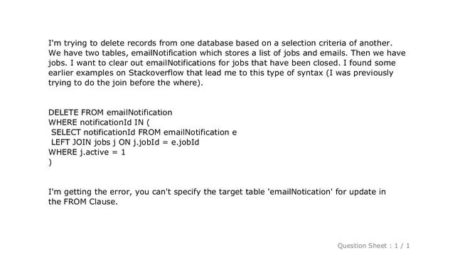 MySQL : Delete from one table with join смотреть онлайн