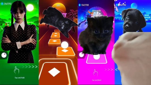 Wednesday Addams - Cute Cats - Cute Dog | Lady Gaga Bloody Mary | Bongo Cat | Tiles Hop EDM Rush смотреть онлайн