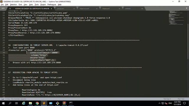 Applying Godaddy SSL for Apache2 and PortForwording to Tomcat смотреть онлайн