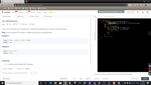 Valid Palindrome | Leetcode 125 | Java смотреть онлайн