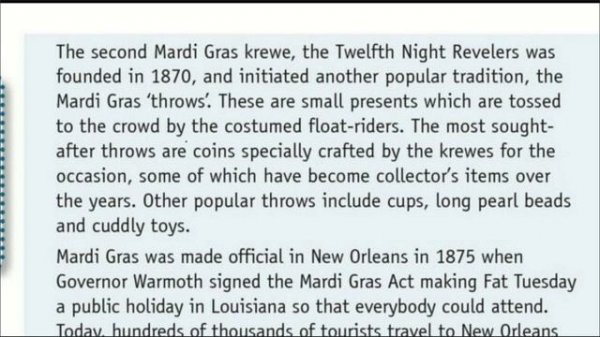 Solutions Upper-Intermediate SB | Unit 3 | чтение текста Mardi Gras -2