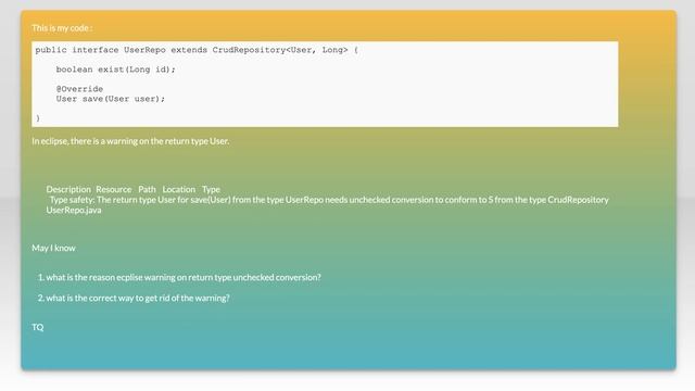 How to remove Spring CrudRepository unchecked conversion beside using suppress annotation смотреть онлайн