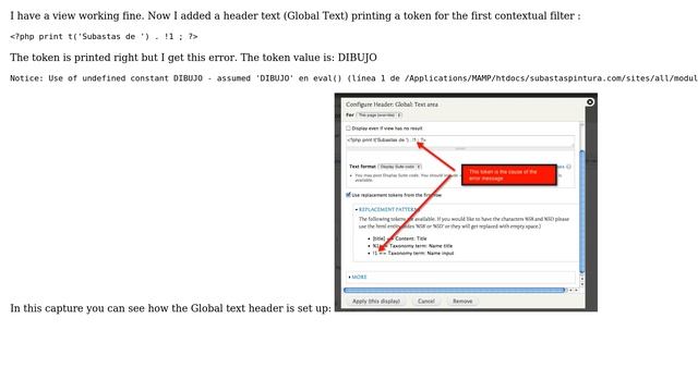 Drupal: Get error when displaying a token in a header view смотреть онлайн