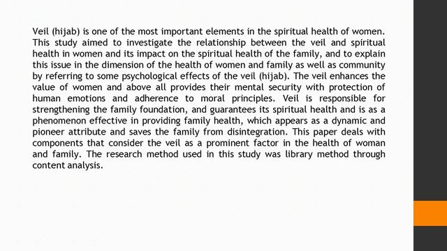 The Role and Position of Veil Cover in Promoting Family and Woman’s Spiritual Health AJSSMS 2018 5 смотреть онлайн