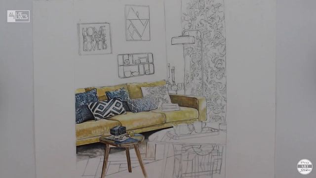 how to sketch interior design with watercolor / Speed Drawing смотреть онлайн
