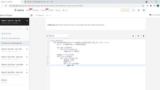 July 3/2021 LeetCode Challenge: Max Sum of Rectangle No Larger Than K смотреть онлайн