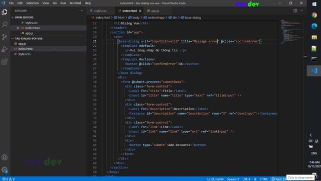 Tạo component dialog với vuejs |dandev смотреть онлайн
