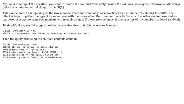 Databases: PSQL: create random data sets with the same statistic distrbution as another table смотреть онлайн