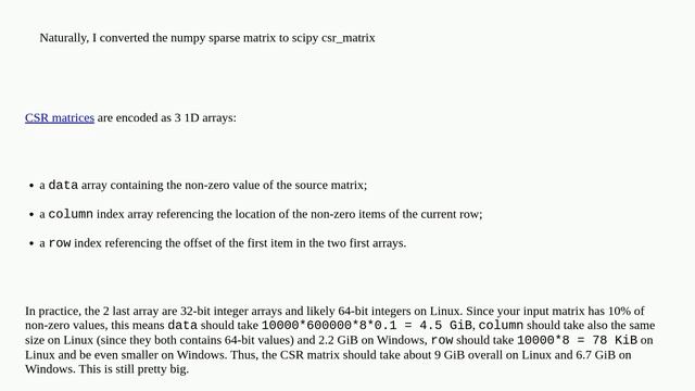 Memory efficient dot product between a sparse matrix and a non-sparse numpy matrix смотреть онлайн