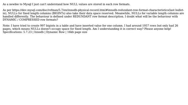 Databases: How does DYNAMIC Row format handle NULL storage MYSQL 5.7? смотреть онлайн
