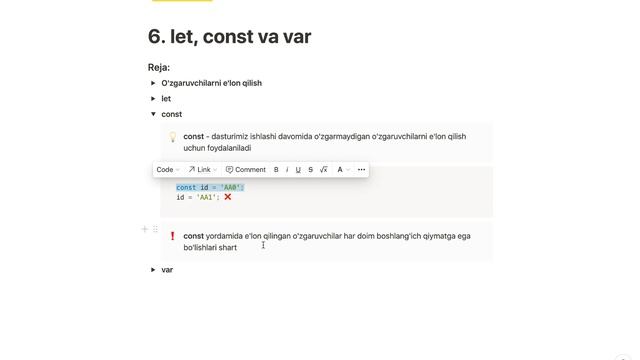Javascript asoslari | 6. let, const va var смотреть онлайн