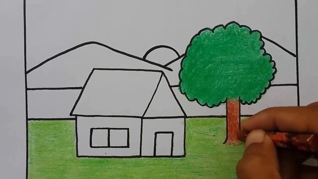 Landscape drawing for kids | House and nature drawing смотреть онлайн