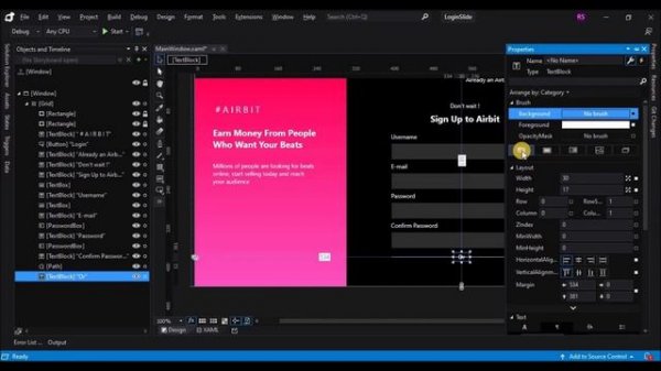 WPF Tutorial : XAML UI design in Visual studio blend 2019 | Sign Up Animation | C# WPF