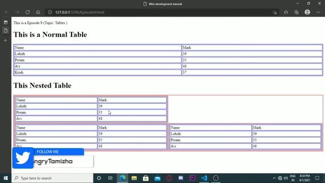 #9 Nested Table Tag| Web Development Tutorial for Beginners in Tamil #CodingTamizha|#web_developmen смотреть онлайн