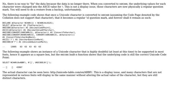 Databases: Nvarchar to varchar to nvarchar characters conversion (2 Solutions!!) смотреть онлайн