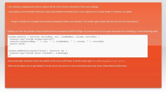 How to capture all the errors thrown in Vue.JS SPA смотреть онлайн