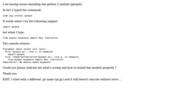 Raspberry Pi: Problem installing pynput module for python 2 смотреть онлайн