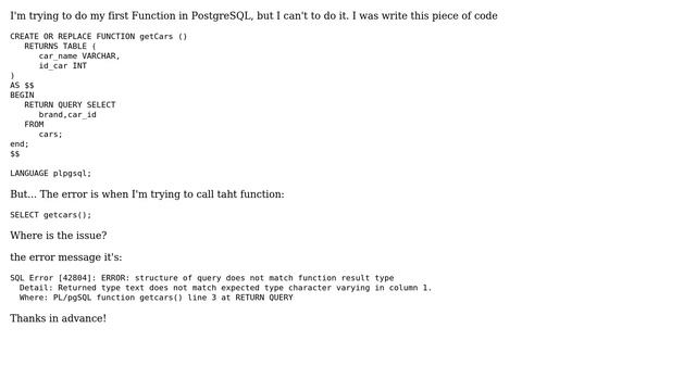 Databases: Select in a PostgreSQL function смотреть онлайн