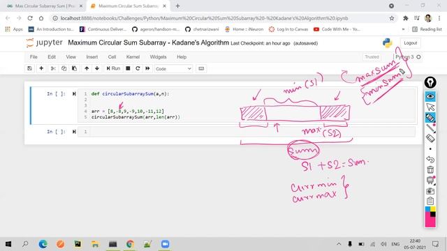 Maximum Circular Subarray Sum - Kadane's Algorithm | Arrays | Python смотреть онлайн