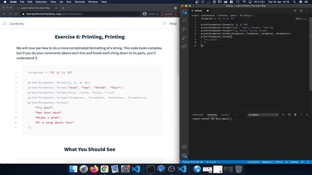 Learn Python 3 The Hard Way Exercise 8 Printing, Printing смотреть онлайн