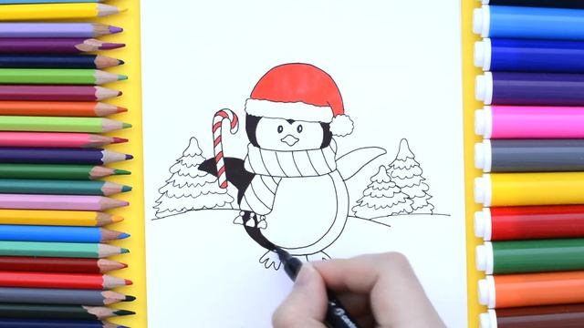 How to Draw Christmas Animals. Drawing Cute Penguin смотреть онлайн