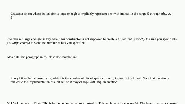 Java BitSet.size() is not returning the size I gave at the constructor смотреть онлайн