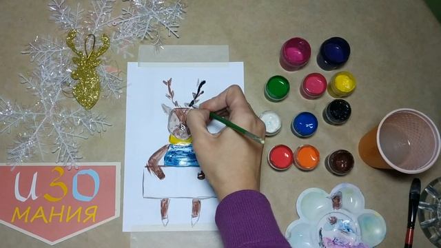 Олень с подарком. Получи новогоднее настроение с рождественским оленем. Рисуй просто, начни с оленя смотреть онлайн