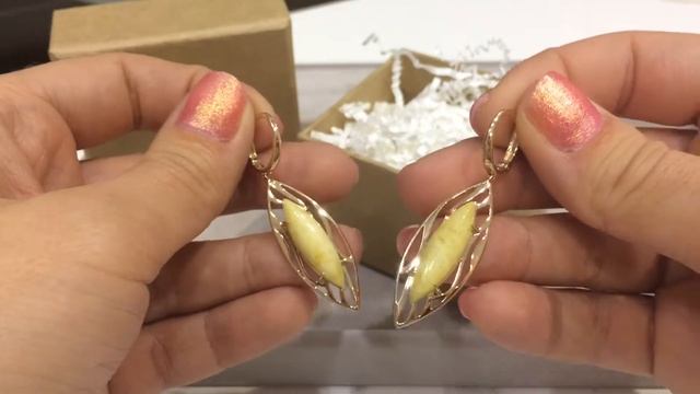 Серьги 2948 из красного золота 585 пробы с матовым янтарем смотреть онлайн