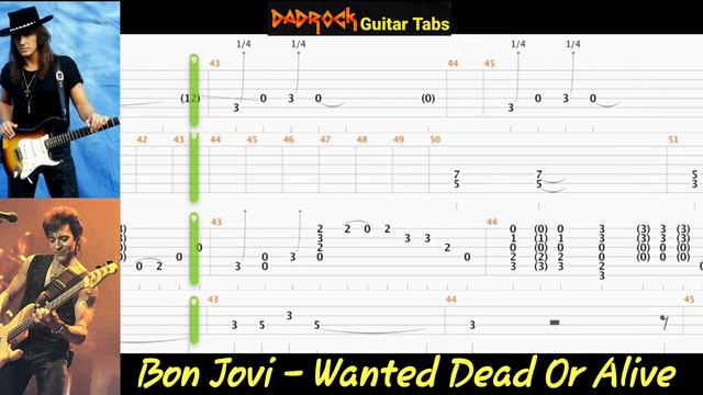 Wanted Dead Or Alive - Bon Jovi - Guitar + Bass TABS Lesson смотреть онлайн