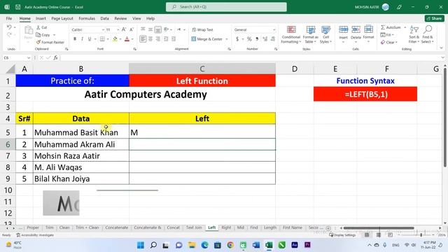 ?️ Left Function Explained in Urdu / Hindi | Learn MS Excel with Aatir Academy 2022 смотреть онлайн