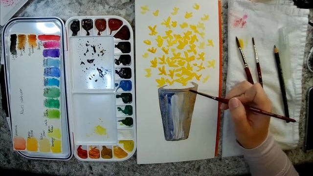 Easy Watercolor Forsythia Tutorial and Marie's Watercolor Review смотреть онлайн