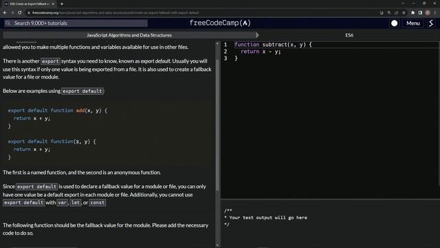 JavaScript ES6 24: Create an Export Fallback with Export Default | FreeCodeCamp смотреть онлайн