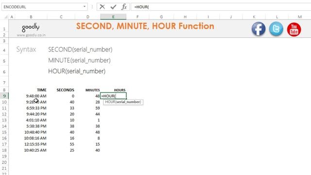 SECOND MINUTE HOUR AND TIME Functions in Excel смотреть онлайн