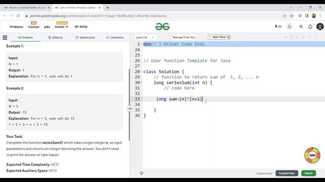 Sum of Series | Java | GFG | School Level | Problem -1 | Get Language Code From Description смотреть онлайн