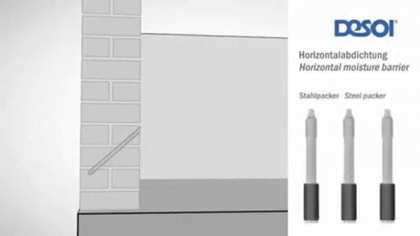 DESOI Горизонтальная отсечка в кирпичной кладке с применением пакеров и инъекционных насоов