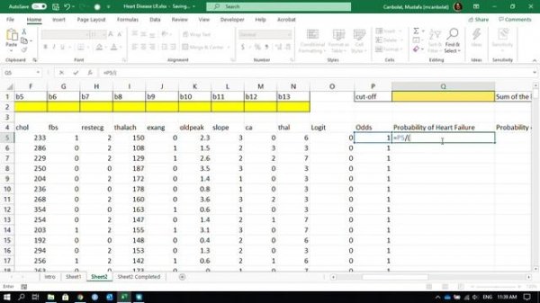 Logistic Regression Using Excel Video 1 (Finding Heart Disease Probabilities)