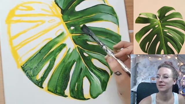 Step by Step Paint a Monstera Leaf (& hangout) with Taytayski! смотреть онлайн